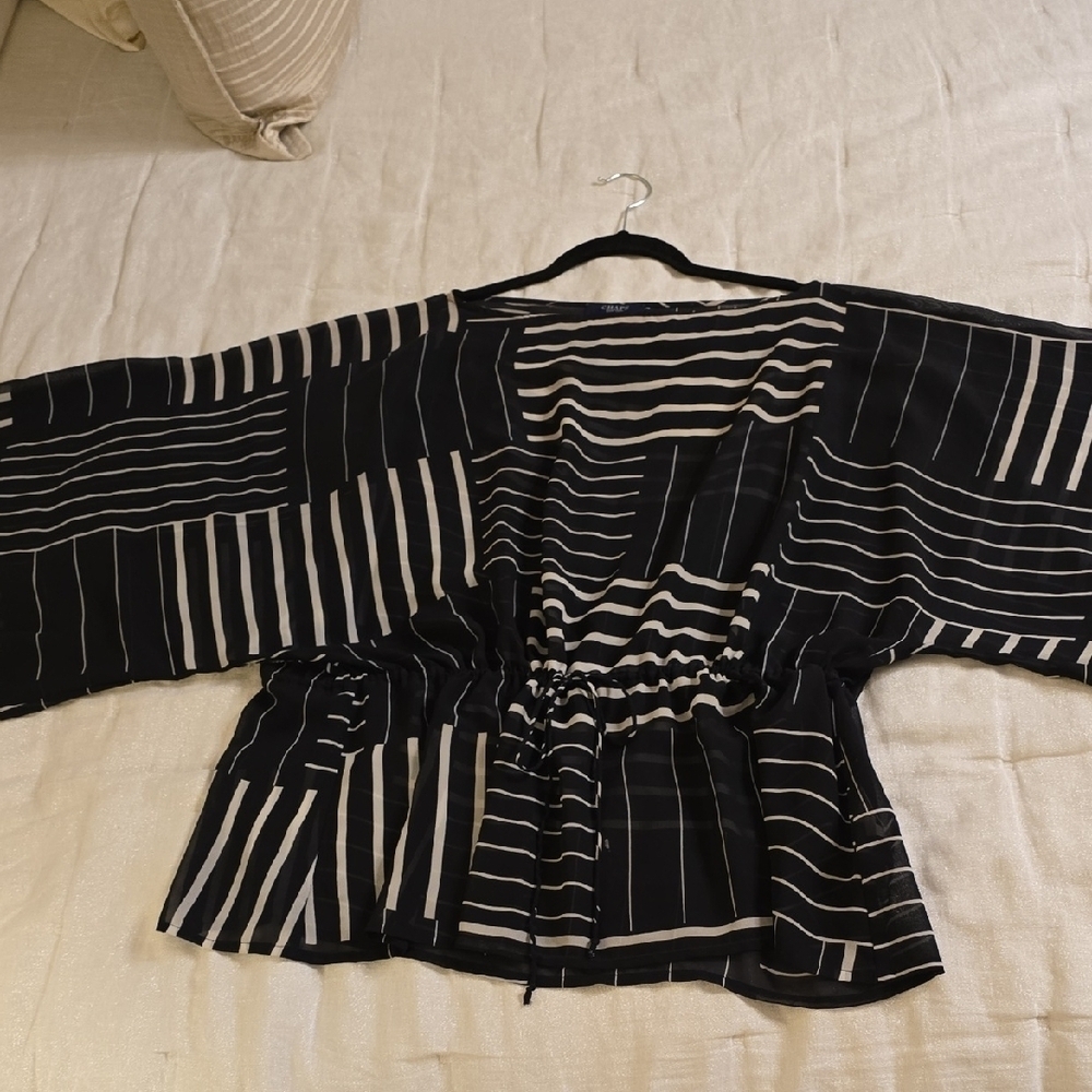 Chaps Black and White Boxy Tunic Blouse